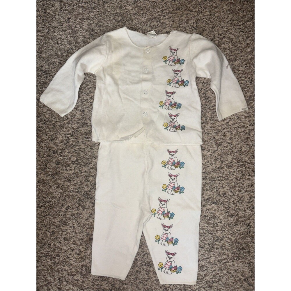 Vintage Bunny Easter Baby 2 Piece Set 3-6 Months Snap Hong Kong Pajama Pj 1980